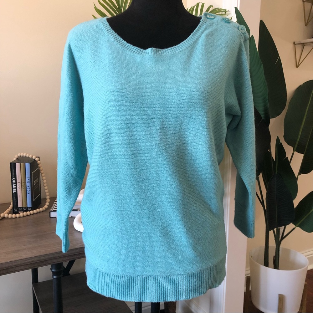 Ann Taylor Lambswool Turquoise 3/4 Sleeve Crewneck Sweater Small